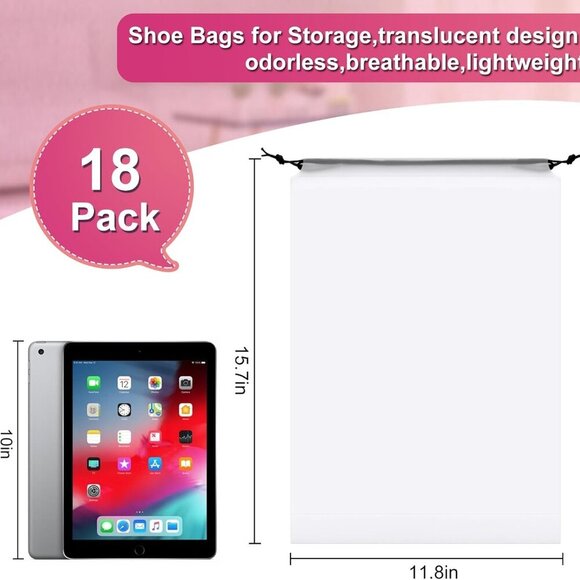 18 Pack Shoe Bags - 11.8in x 15.7in, Storage Bags for Packing, Travel Essentials - Picture 2 of 7